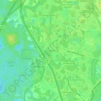Carte topographique West Meadows, altitude, relief