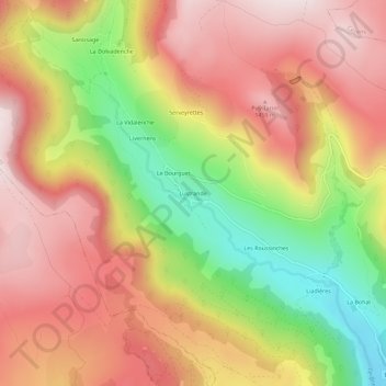 Carte topographique Lustrande, altitude, relief