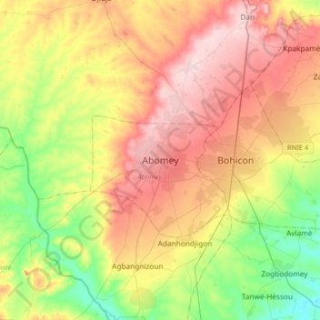 Carte topographique Abomey, altitude, relief