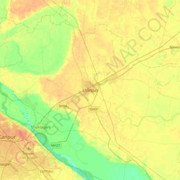Carte topographique Unnao, altitude, relief