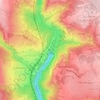 Carte topographique Barrage, altitude, relief