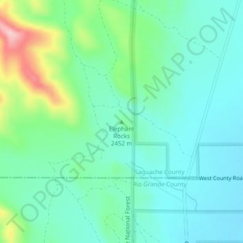 Carte topographique Elephant Rocks, altitude, relief