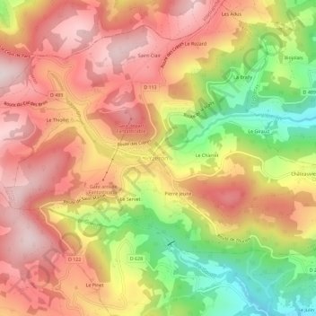 Carte topographique Yzeron, altitude, relief