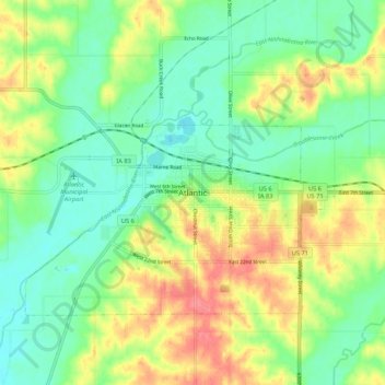 Carte topographique Atlantic, altitude, relief