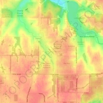 Carte topographique Prairie Highlands, altitude, relief