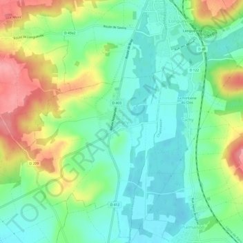 Carte topographique Jutigny, altitude, relief