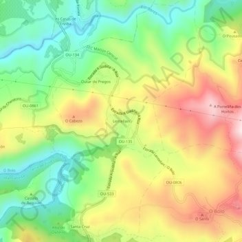 Carte topographique Lentellais, altitude, relief
