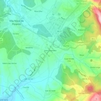 Carte topographique Entroncamento, altitude, relief