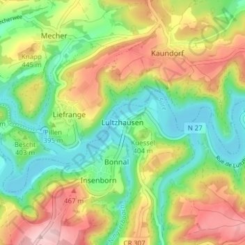 Carte topographique Lultzhausen, altitude, relief