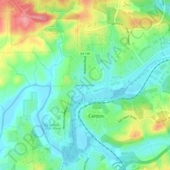 Carte topographique North Canton, altitude, relief