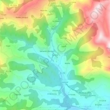 Carte topographique Borines, altitude, relief