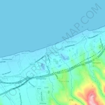 Carte topographique Fondachello, altitude, relief