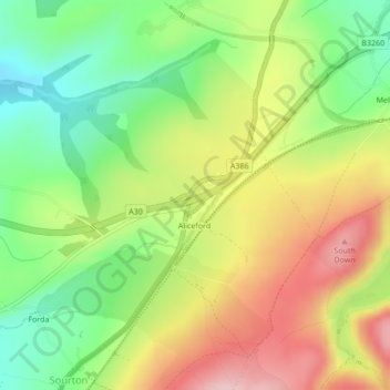 Carte topographique Sourton Down, altitude, relief