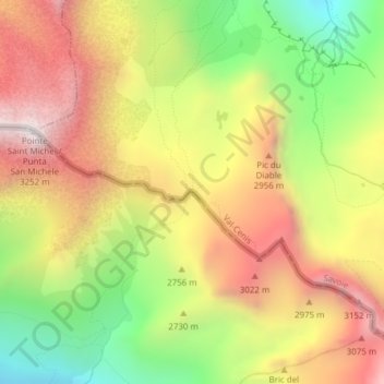 Carte topographique Col d'Etache, altitude, relief