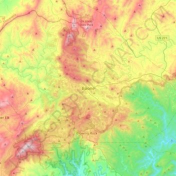 Carte topographique Boone, altitude, relief
