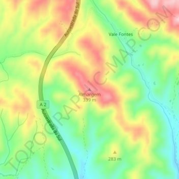 Carte topographique Almargem, altitude, relief