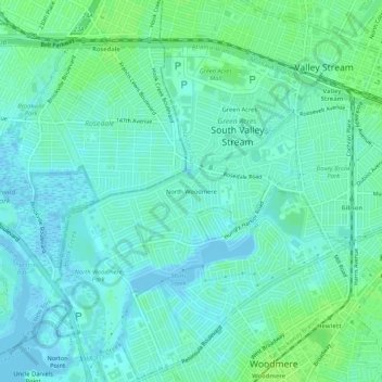 Carte topographique North Woodmere, altitude, relief