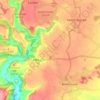 Carte topographique West Yatton, altitude, relief