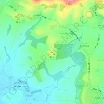 Carte topographique Gun Hill, altitude, relief