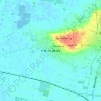 Carte topographique Westwoodside, altitude, relief