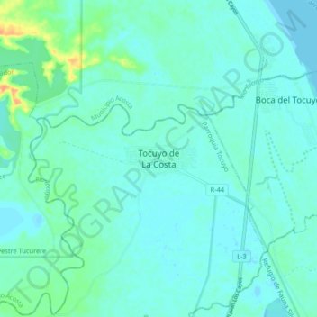 Carte topographique Tocuyo de La Costa, altitude, relief