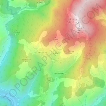 Carte topographique Bouchanières, altitude, relief