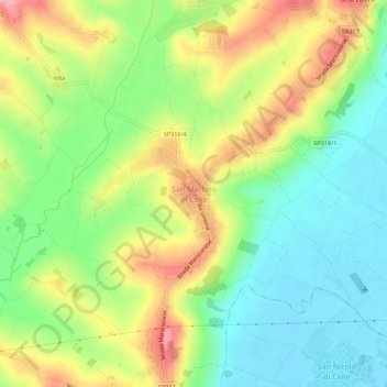 Carte topographique San Martino in Colle, altitude, relief