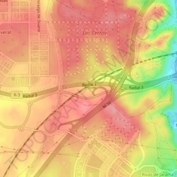 Carte topographique Los Baldíos, altitude, relief