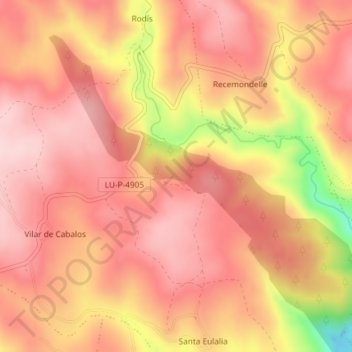 Carte topographique Coto de Ceduras, altitude, relief