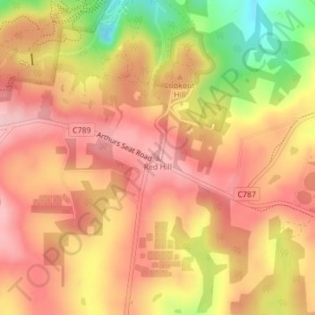 Carte topographique Red Hill, altitude, relief