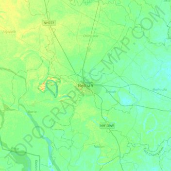 Carte topographique Bettiah, altitude, relief