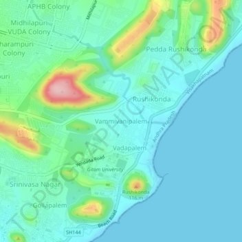 Carte topographique Vammivanipalem, altitude, relief