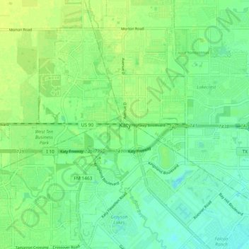 Carte topographique Katy, altitude, relief