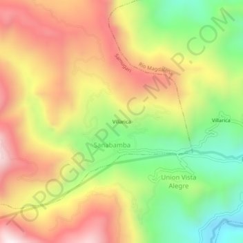 Carte topographique Villarica, altitude, relief