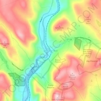 Carte topographique West Cornwall, altitude, relief