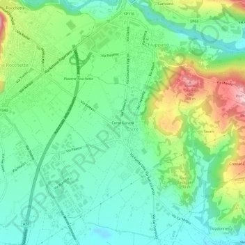 Carte topographique Corte Coraza, altitude, relief