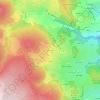 Carte topographique Montvadan, altitude, relief