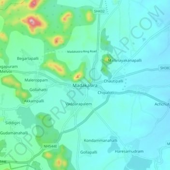 Carte topographique Madakasira, altitude, relief