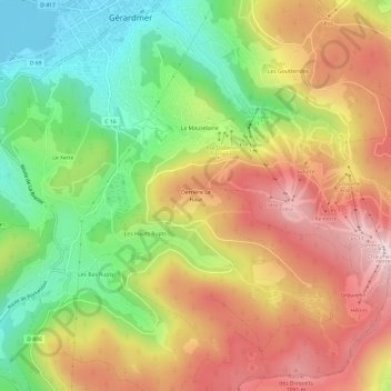 Carte topographique Derrière Le Haut, altitude, relief