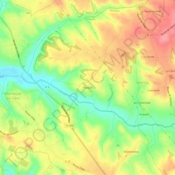 Carte topographique Pradals, altitude, relief