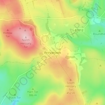 Carte topographique Princetown, altitude, relief