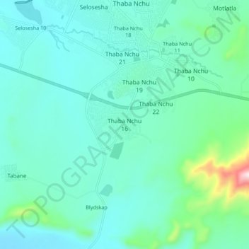 Carte topographique Thaba Nchu 16, altitude, relief
