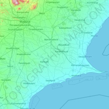 Carte topographique Ramnathapuram, altitude, relief
