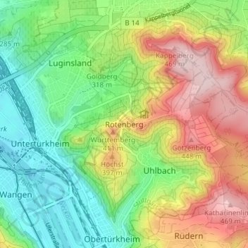 Carte topographique Rotenberg, altitude, relief