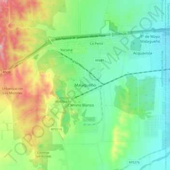 Carte topographique Malagueño, altitude, relief
