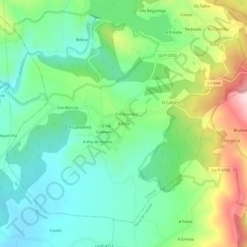 Carte topographique A Brea, altitude, relief