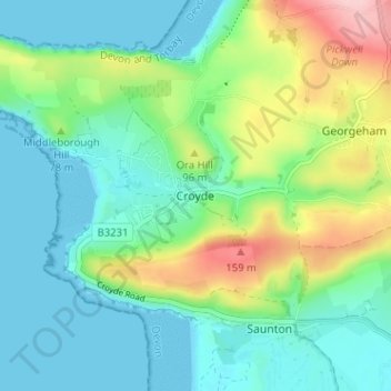 Carte topographique Croyde, altitude, relief