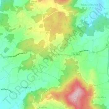 Carte topographique Carvalhas, altitude, relief