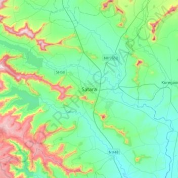 Carte topographique Satara, altitude, relief