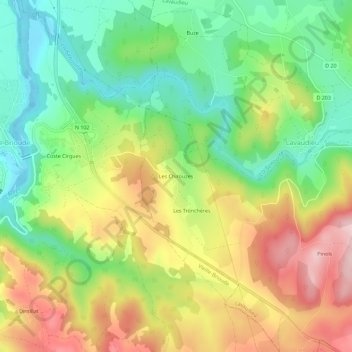 Carte topographique Les Chirouzes, altitude, relief